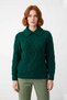 Women's Ecru Regular Fit Shirt Collar Hair Braid Patterned Low Sleeve Long Knitwear Sweater Winter Style - 2