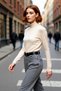 Women's Ecru Slim Turtleneck Fitted Knitwear Sweater Spring Autumn Casual Chic Quality