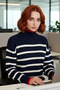 Women's Oversized Stand Collar Striped Knitwear Sweater Long Sleeve Winter Casual Basic Clothing Quality Stylish - 3