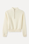Women's Ecru Zippered Polo Collar Sweatshirt - 4