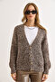 Women's Brown Soft Textured Knit Cardigan Hrk-19000431 - 2