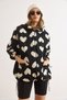 Women's Black Hooded Pocket Lined Heart Detailed Wellsoft Coat Kbn-19000019 - 5