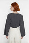Women's Oversize Gray Acrylic Thessaloniki Woven Super Crop Spanish Sleeve Knitwear Sweater into Your Daily Style - 4
