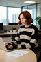 Women's Oversized Crew Neck Striped Crop Acrylic Knit Sweater with Draping Detail Comfortable Chic Quality - 3