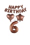 İstoç Brown Color Happy Birthday Number Heart Star Foil Balloon Set Age 6