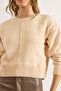 Women's Ecru Stand Collar Stitching Detailed Crop Chenille Sweater Kzk-19001034 - 4