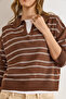 Women's Coffee White Polo Neck Thin Striped Thin Knitwear Sweater Kzk-19001033 - 4