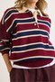 Women's Burgundy Navy Blue Polo Neck Striped Knit Sweater Kzk-19001030 - 5