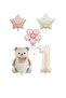 Istoc Cream Color Number and Teddy Bear Star Daisy Foil Balloon Set Age 1