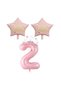 İstoç Pink Color Number and Happy Birthday Written Star Foil Balloon Set Age 2