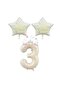 Istoç Beige Number and Happy Birthday Written Star Foil Balloon Set Age 3