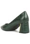 Women Green Croc Block Heel Pump Shoes - 3