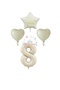 İstoç Cream Color Number Happy Birthday Written Star and Heart Foil Balloon Set Age 8