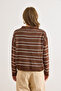 Women's Coffee White Polo Neck Thin Striped Thin Knitwear Sweater Kzk-19001033 - 3