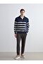 Polo Neck Long Sleeve Striped Men's Sweatshirt - 2