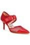 Women Burgundy Buckle Detail Pump Sandals - 2