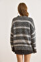 Women's Smoked Striped Textured Comfortable Fit Knit Sweater Kzk-19001031 - 2