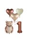 Istoch Brown Color Foil Balloon Set with Number Teddy Bear and Heart, Age 1