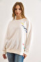 Women's White Seagull Palm Embroidered Thick Sweatshirt Without Embroidery Swt-19000763 - 5