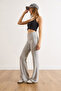 Women's Gray Folded Waist Soft Flowy Pants Pnt-19000373 - 4