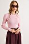 Women's Pink Crew Neck Hair Knit Basic Sweater Kzk-19001026 - 6