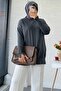 Mercerized Women's Tunic with Button Detail on the Sleeve – Anthracite - 4