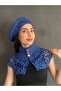 Hand Knitted French Painter Beret and Neck Collar Women's Set Blue