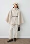 Suede Belt Detailed Cape Stone Coat - 2