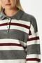 Women's Otto Soft Textured Polo Collar Anthracite Burgundy Striped Sweater - 5