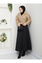 Women's Beige Belted Short Leather Jacket with Shoulder Epaulettes - 5