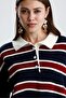 Striped Buttoned Polo Neck Women's Knit Sweater - 2