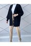 Black Hair Knit Balloon Sleeve Soft Textured Long Women's Knitwear Cardigan