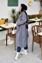 معطف طويل بتصميم مطوي على الأكمام بلون أنثراسيت - 2
