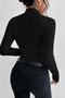 Women's Black Stand Collar Long Sleeve Body-Hugging Stretchy Cotton Blouse - 3