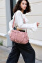 Women's Pink Crinkle Fabric Medium Size Crossbody Hand & Shoulder Bag - 3
