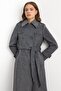 Double-Breasted Long Coat with Cape Detail Dark Gray 3087 - 4