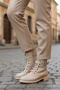 Beige Leather Non-Slip Fleece Lined Zippered Women's Boots 209151 Z - 3