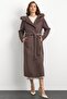 Fur Hooded Waist Tied Long Coat Latte 3107 - 4