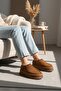 Tan Suede Thick Sole Daily Winter Slippers with Fur Inside - 5