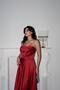 Red Bust Draped Strapless Satin Evening Dress - 5