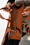 Tan Women's Large Size Box Model Bag with Scarf Accessories, Crossbody Strap, Shoulder and Hand Bag - 8
