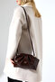 Brown Women's Medium Size Bohça Form Stylish Handbag with Gold Accessories and Crossbody Strap - 5