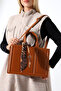 Tan Women's Large Size Box Model Bag with Scarf Accessories, Crossbody Strap, Shoulder and Hand Bag - 7