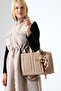 Beige Women's Large Size Box Model Bag with Scarf Accessories Crossbody Shoulder and Hand Bag