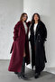 Burgundy Belted New Season Lined Premium Quality Comfortable Fit Women's Cashmere Coat - 5