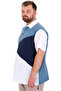Mode XL Large Size Men's T-Shirt Polo Neck Piecewise 25313 Blue - 2