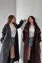 Anthracite Belted New Season Lined Premium Quality Comfortable Fit Women's Cashmere Coat - 7