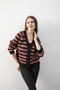 Stripe Patterned Knit Cardigan – Stylish, Comfortable, Soft Cardigan - Puffy Textured Buttoned Cardigan - 6