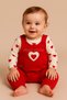 Baby Girl 3-Piece Romper Set - Heart Patterned Bodysuit, Red Salopet and Socks Set, Cotton - 2