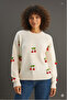 Women's Crew Neck Regular Knitwear with Cherry Accessories